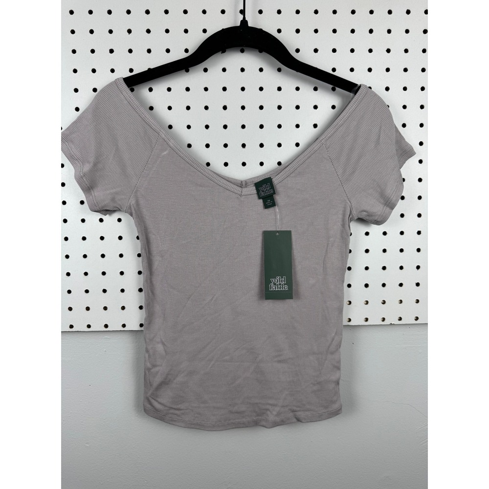 Wild Fable Nickle Gray Ribbed V-Neck Short Sleeve T-Shirt XS NWT